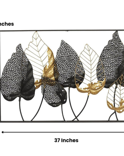 HANSART Elegant Leaf Accent, Black and Gold Double Frame Metal Wall Art (37 x 25 Inches)