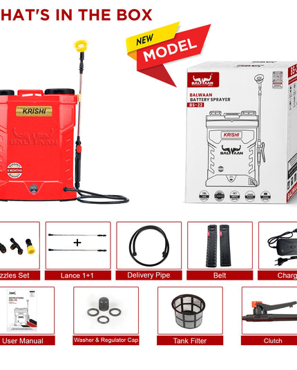 BALWAAN Krishi BS-21 Battery and Manual 2 in 1 Knapsack Sprayer 12 Volts x 8 Ampere | 18 litres Tank Capacity | High Pressure Sprayer | Suitable for Spraying