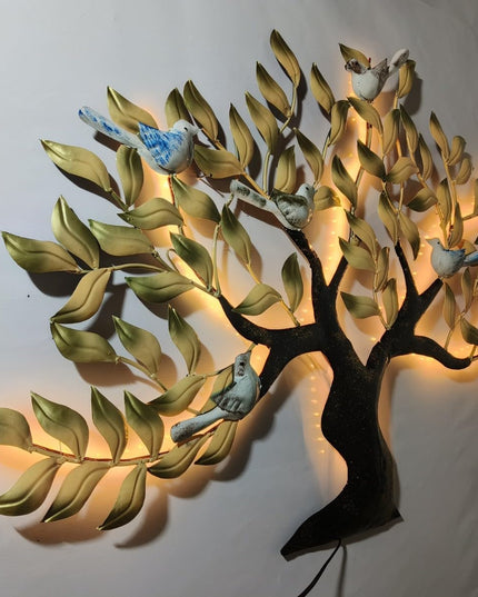 5 Birds Metal Wall Tree Decorative Art with Led for Home Or Office (47 x 32 Inches)