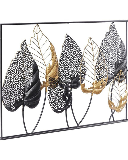 HANSART Elegant Leaf Accent, Black and Gold Double Frame Metal Wall Art (37 x 25 Inches)