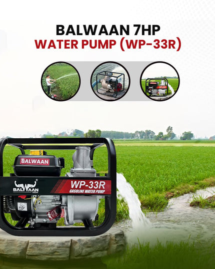 Balwaan Krishi WP-22R Water Pump 2 Inch Outlet | 7 HP Powerful Petrol Engine 4 Stroke | For Irrigation, Water Supply, Sewage Movement and Draining Agriculture Farming | Get 1-litre Engine Oil