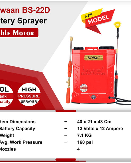BALWAAN Krishi BS-21 Battery and Manual 2 in 1 Knapsack Sprayer 12 Volts x 8 Ampere | 18 litres Tank Capacity | High Pressure Sprayer | Suitable for Spraying
