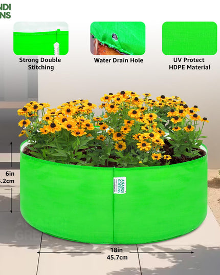 Anandi Green's Premium HDPE Uv Protected 260 GSM Round Shaped Green Colour Plants Grow Bags Suitable for Terrace and Vegetable Gardening 12x12 Inch Pack of 5 Grow Bags