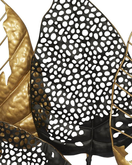 HANSART Elegant Leaf Accent, Black and Gold Double Frame Metal Wall Art (37 x 25 Inches)