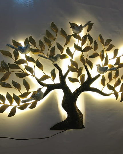 5 Birds Metal Wall Tree Decorative Art with Led for Home Or Office (47 x 32 Inches)