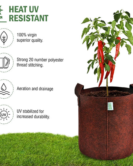 Anandi Green's 400 GSM Eco Friendly Geo Fabric Plant Grow Bag Suitable for Terrace and Flowers Vegetable Gardening 6x6 inch Maroon Color Pack of 10