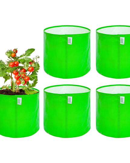 Anandi Green's Premium HDPE Uv Protected 260 GSM Round Shaped Green Colour Plants Grow Bags Suitable for Terrace and Vegetable Gardening 12x12 Inch Pack of 5 Grow Bags