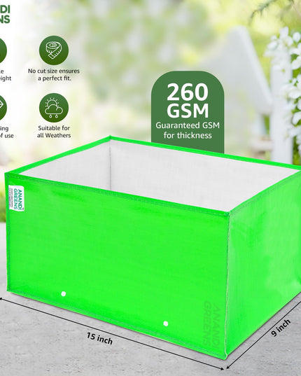 Anandi Green's Premium HDPE UV Protected 260 GSM Square Shaped Green Colour Plants Grow Bags Suitable for Terrace and Vegetable Gardening (Pack of 5, 24X12X9 INCH)