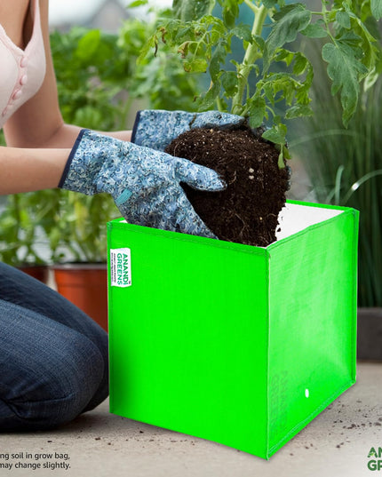 Anandi Green's Premium HDPE UV Protected 260 GSM Square Shaped Green Colour Plants Grow Bags Suitable for Terrace and Vegetable Gardening (Pack of 5, 24X12X9 INCH)