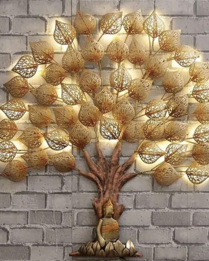 HANSART Special Buddha Tree Metal Wall Art with Led Light, Wall Decor for Living Room, Hall, Bedroom (40 x 48 Inches)