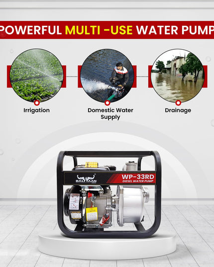 Balwaan Krishi WP-22R Water Pump 2 Inch Outlet | 7 HP Powerful Petrol Engine 4 Stroke | For Irrigation, Water Supply, Sewage Movement and Draining Agriculture Farming | Get 1-litre Engine Oil