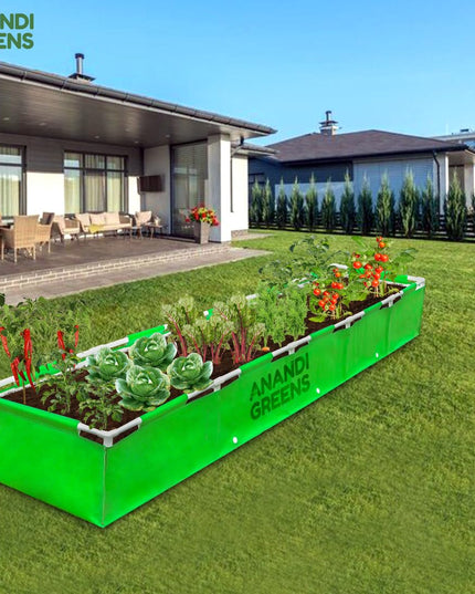Anandi Green's HDPE UV Protected 360 GSM Green Color Rectangular Plants Grow Bags Suitable for VegetableTerrace Gardening with PVC Pipe Support (8Lx3Wx1H Fit) Pack of 1