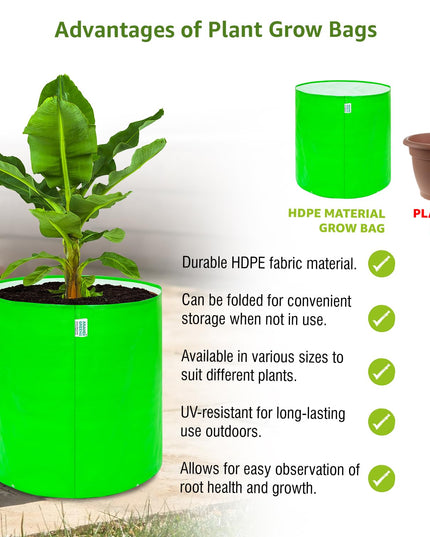 Anandi Green's Premium HDPE Uv Protected 260 GSM Round Shaped Green Colour Plants Grow Bags Suitable for Terrace and Vegetable Gardening 12x12 Inch Pack of 5 Grow Bags
