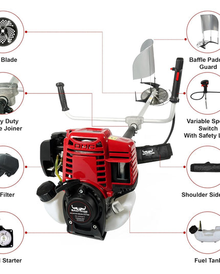 BALWAAN Krishi BX-35 Brush Cutter 35cc Petrol Engine 4 Stroke Side Pack Crop Cutter or Grass Cutter Machine Heavy Duty 80 Teeth, 3 Teeth and Tap & go Blades for Crop, Grass, Garden, Lawn Cutting