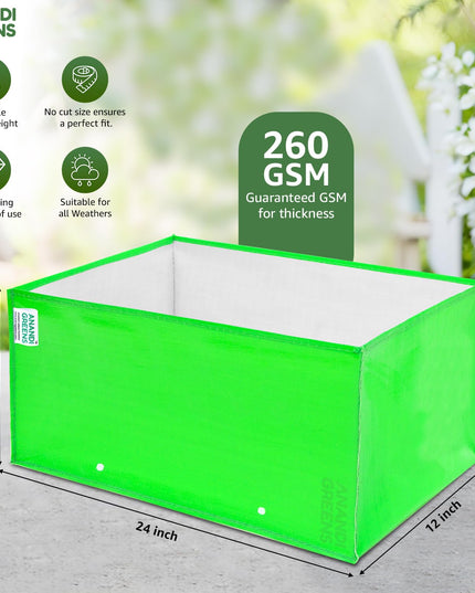 Anandi Green's Premium HDPE UV Protected 260 GSM Square Shaped Green Colour Plants Grow Bags Suitable for Terrace and Vegetable Gardening (Pack of 5, 24X12X9 INCH)