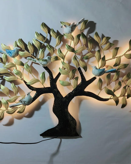 5 Birds Metal Wall Tree Decorative Art with Led for Home Or Office (47 x 32 Inches)