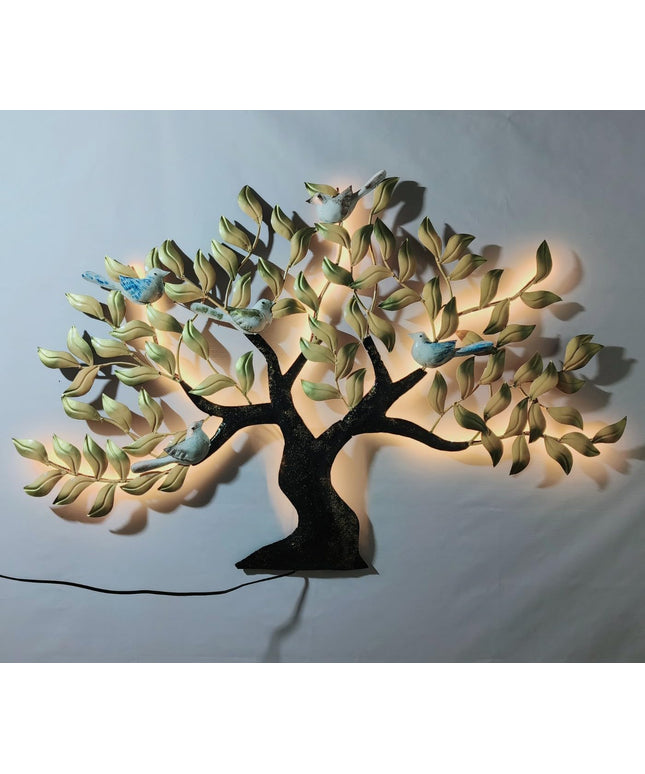 5 Birds Metal Wall Tree Decorative Art with Led for Home Or Office (47 x 32 Inches)