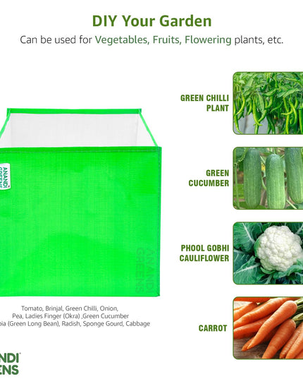 Anandi Green's Premium HDPE UV Protected 260 GSM Square Shaped Green Colour Plants Grow Bags Suitable for Terrace and Vegetable Gardening (Pack of 5, 24X12X9 INCH)