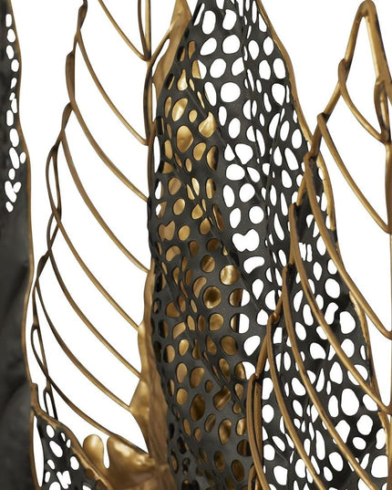 HANSART Elegant Leaf Accent, Black and Gold Double Frame Metal Wall Art (37 x 25 Inches)