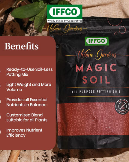 IFFCO Urban Gardens - Potting Soil Mix 20kg - Made with Export Quality Cocopeat with Added Organic Manure, Perlite & Nutrients - Ready to use Soil for Home Garden - Now Available in Single Pack