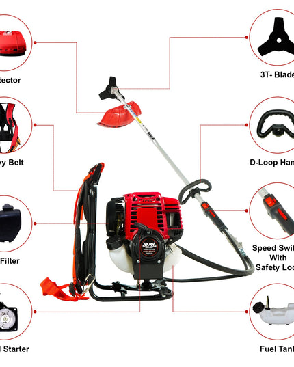 BALWAAN Krishi BX-35B Crop Cutter 35 cc 4 Stroke Backpack Brush Cutter Machine Petrol Operated with Heavy Duty 40 Teeth, 3T and Tap & go Blades and 500ml Engine Oil for Agriculture & Gardening