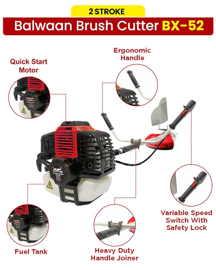 Balwaan Krishi BX-52 Brush Cutter 2 Stroke Side Pack Machine 52cc Extra Power Torque Engine|80T, 3T Blade, Tap n Go for Agriculture, Gardening, Lawn Grass Trimming Eco Series Free 500ml Engine Oil