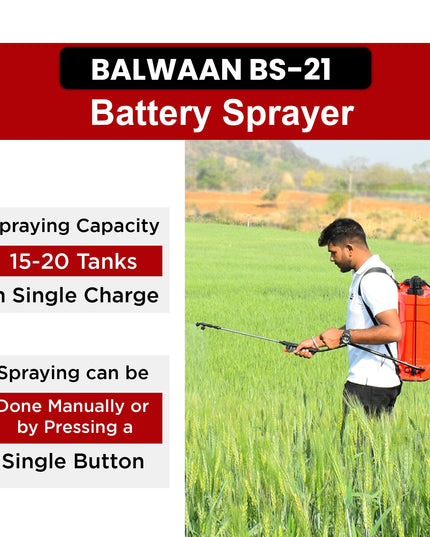 BALWAAN Krishi BS-21 Battery and Manual 2 in 1 Knapsack Sprayer 12 Volts x 8 Ampere | 18 litres Tank Capacity | High Pressure Sprayer | Suitable for Spraying
