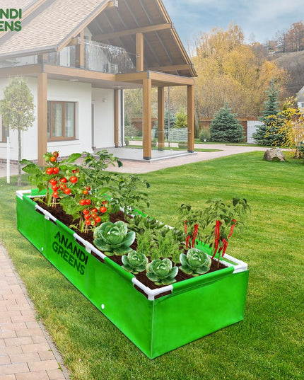 Anandi Green's HDPE UV Protected 360 GSM Green Color Rectangular Plants Grow Bags Suitable for VegetableTerrace Gardening with PVC Pipe Support (8Lx3Wx1H Fit) Pack of 1