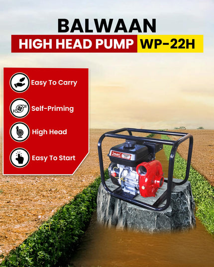 Balwaan Krishi WP-22R Water Pump 2 Inch Outlet | 7 HP Powerful Petrol Engine 4 Stroke | For Irrigation, Water Supply, Sewage Movement and Draining Agriculture Farming | Get 1-litre Engine Oil