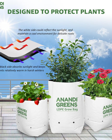 Anandi Green's White Color UV Protected Double Layer Poly Plastic Grow Bag for Home Garden Terrace Gardening Kitchen Gardening (Pack of 6 28x28x50 CM)