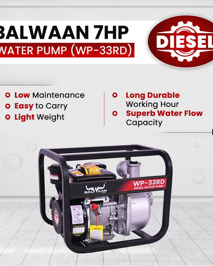 Balwaan Krishi WP-22R Water Pump 2 Inch Outlet | 7 HP Powerful Petrol Engine 4 Stroke | For Irrigation, Water Supply, Sewage Movement and Draining Agriculture Farming | Get 1-litre Engine Oil