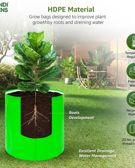 Anandi Green's Premium HDPE Uv Protected 260 GSM Round Shaped Green Colour Plants Grow Bags Suitable for Terrace and Vegetable Gardening 12x12 Inch Pack of 5 Grow Bags