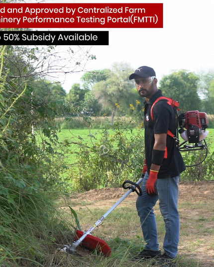 BALWAAN Krishi BX-35B Crop Cutter 35 cc 4 Stroke Backpack Brush Cutter Machine Petrol Operated with Heavy Duty 40 Teeth, 3T and Tap & go Blades and 500ml Engine Oil for Agriculture & Gardening