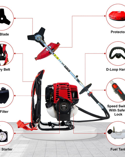 BALWAAN Krishi BX-35B Crop Cutter 35 cc 4 Stroke Backpack Brush Cutter Machine Petrol Operated with Heavy Duty 40 Teeth, 3T and Tap & go Blades and 500ml Engine Oil for Agriculture & Gardening