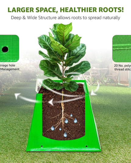 Anandi Green's Premium HDPE UV Protected 260 GSM Square Shaped Green Colour Plants Grow Bags Suitable for Terrace and Vegetable Gardening (Pack of 5, 24X12X9 INCH)