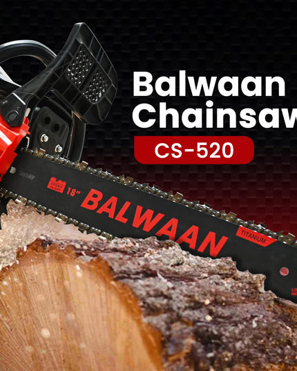 Balwaan Krishi CS-520 Petrol Chainsaw | 52cc 2-Stroke Engine | 18" Guide Bar | 0.55L Fuel Tank | Heavy-Duty Wood Cutting Tool for Farming, Tree Felling, Branch Trimming & Outdoor Use