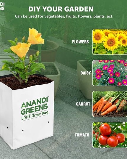 Anandi Green's White Color UV Protected Double Layer Poly Plastic Grow Bag for Home Garden Terrace Gardening Kitchen Gardening (Pack of 6 28x28x50 CM)