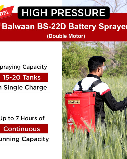 BALWAAN Krishi BS-21 Battery and Manual 2 in 1 Knapsack Sprayer 12 Volts x 8 Ampere | 18 litres Tank Capacity | High Pressure Sprayer | Suitable for Spraying