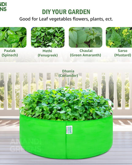 Anandi Green's Premium HDPE Uv Protected 260 GSM Round Shaped Green Colour Plants Grow Bags Suitable for Terrace and Vegetable Gardening 12x12 Inch Pack of 5 Grow Bags