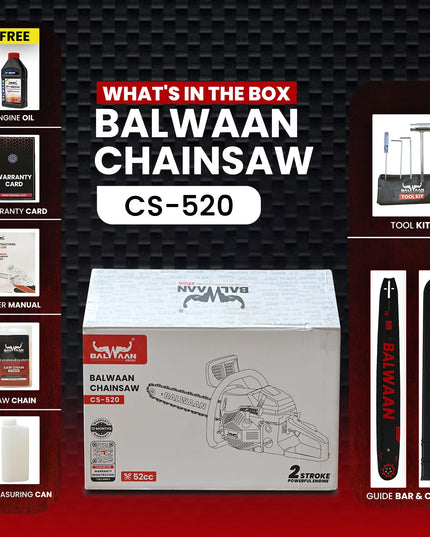 Balwaan Krishi CS-520 Petrol Chainsaw | 52cc 2-Stroke Engine | 18" Guide Bar | 0.55L Fuel Tank | Heavy-Duty Wood Cutting Tool for Farming, Tree Felling, Branch Trimming & Outdoor Use